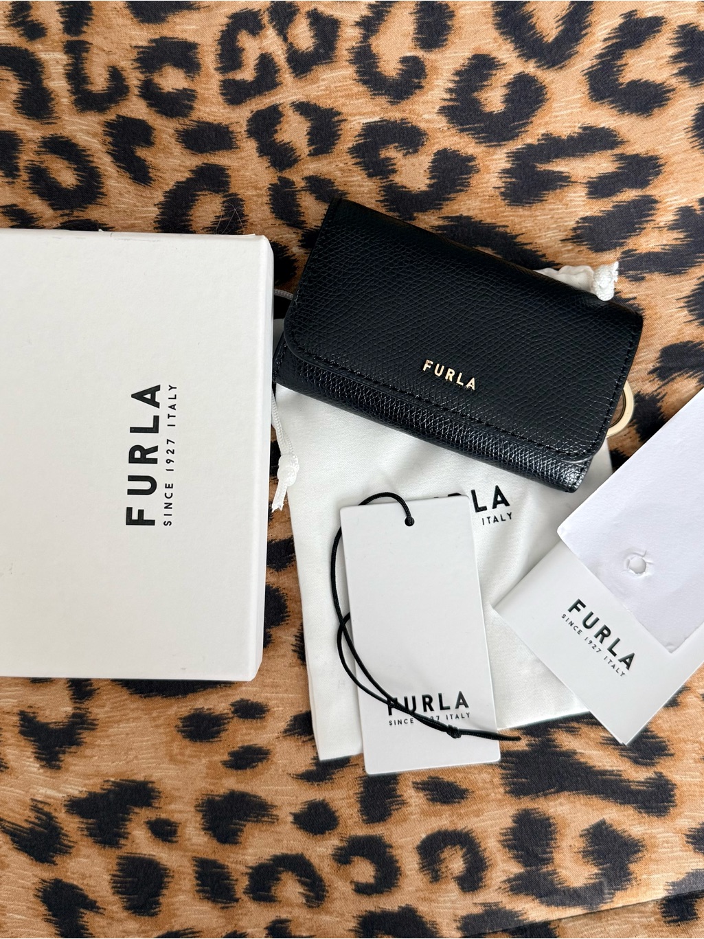 Furla Black Textured Leather Key & Card Holder